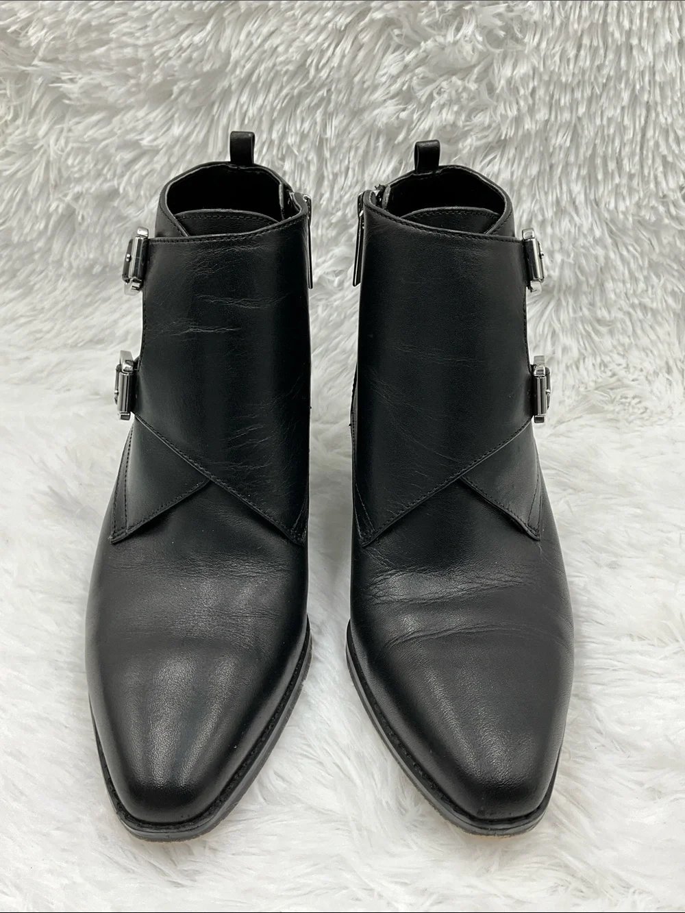 Michael Kors Black Leather Ankle Booties with Buckle Straps